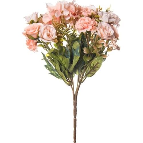 Artificial Flowers 7 Branches Silk Fake Rose Flowers Leaf Hydrangea Wedding Floral Decor Bouquet