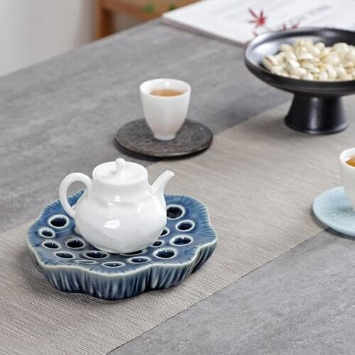 Lotus Ceramic Retro Pot Tray Bamboo Tea Tray Base Small Water Storage Tea Table Teapot Holder Tea Pot Base Water Drop Container