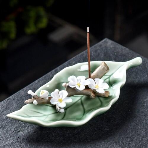 Handmade Creative Home Furnishings Ceramic Leaves Peach Blossoms Branches Incense Burner Incense Sticker Holder Incense Censer