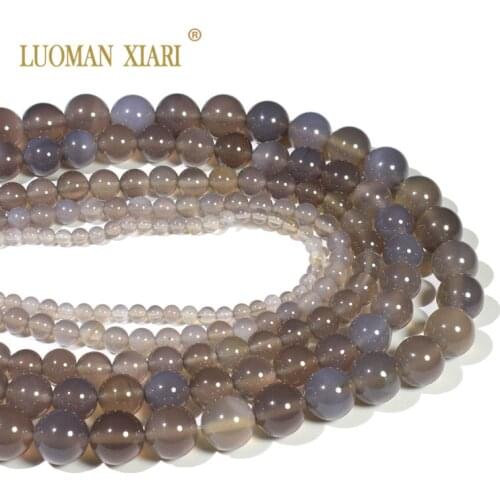 Wholesale Round Gray Agat Natural Stone Beads For Jewelry Making DIY Bracelet Necklace Material 4/ 6/8/10/ 12 mm Strand 15