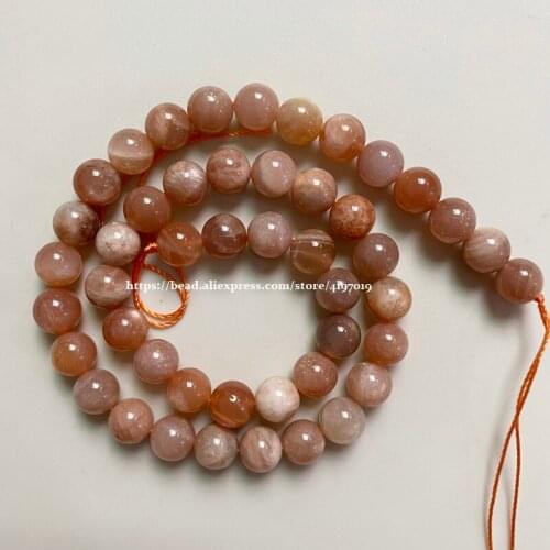 Free Shipping Natural Stone Peach Black Moonstone Sunstone Round Loose Beads Pick 4 Color and Size for handmade Jewelry Making