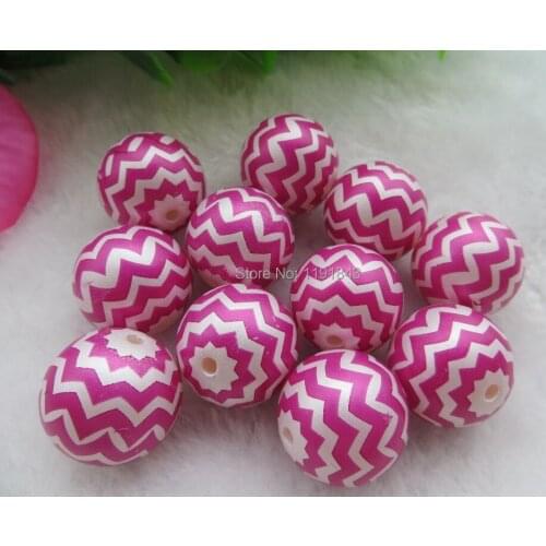 Kwoi vita 20mm 100pcs Hotpink color Acrylic Chunky beads,Zig Zag Imitation pearl Beads, Chevron Printed Bubblegum Beads
