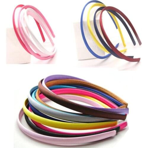 10 Mixed Color Candy Plastic Headband Covered Satin Hair Band 1cm for DIY Craft Women Hair Accessories Wide Side Hair Band