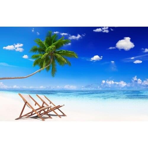 Summer Tropical Beach Palm Tree Beach Chair Photography Backgrounds Holiday Child Photographic Backdrops For Home Photo Studio
