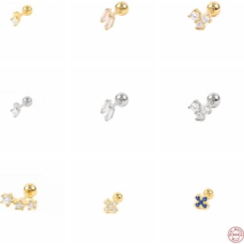 MC 925 Silver Earrings 1PC Geometry Diamond Piercing Stud Earrings For Women Korean Summer Colorful Zircons Piercing Earrings