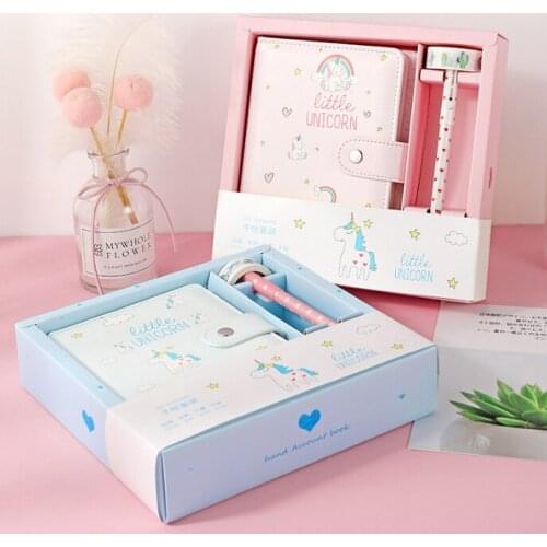 Pink Girls Gift Notebook Set Cartoon Unicorn Hand Account Book Pretty Sakura Diary Book Set DIY Account Gift Box Package