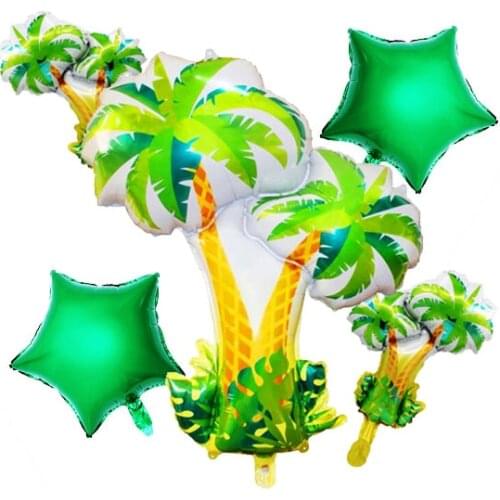 5 pcs Palm Trees Giant Foil Balloons Kit,2 Pcs 18 Inch Star & 2 pcs Mini Palm Tree Balloons for Hawaiian Luau Party Summe