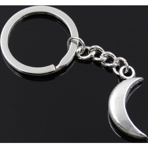 New Fashion Men 30mm Keychain DIY Metal Holder Chain Vintage 3D Moon 31x14mm Silver Color Pendant Gift