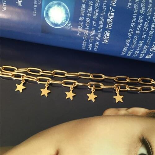 Lovely Gold Color Plating Star Charm Layered Lightening Bolt Enclosure Bracelet For Women Girl Casual Elegant Gorgeous Jewelry