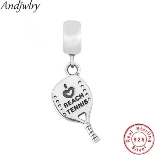Fit Original Pandora Charm Bracelet 925 Sterling Silver Beach Tennis Racket Dangle Charm Pendant Beads Jewelry Berloque