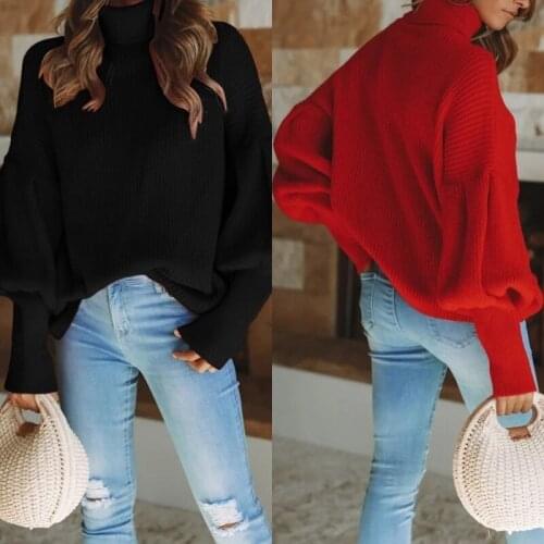 Autumn Winter New Womens Warm Pullover Pure Color Sweater Girl Long Sleeve Turtleneck Sweater Fashion All-match Daily Wear