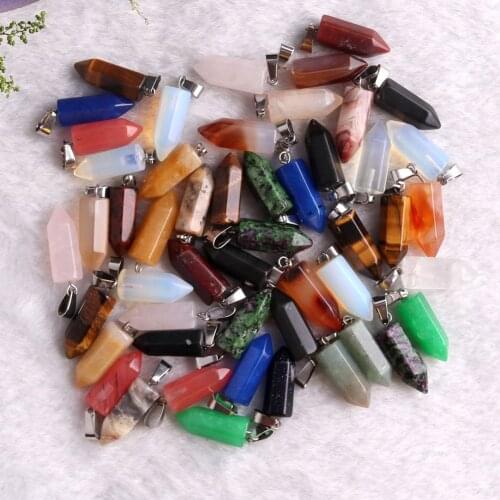 24/50PCS High Quality Natural Stone Necklace Pendants Pillar Bullet Charms Chakra Pendulum For Women Jewelry Making 22*8mm
