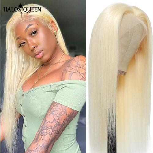 613 Blonde Lace Front Human Hair Wigs Brazilian Straight 613 Transparent Lace Frontal Wig With Baby Hair 180% Remy Wig