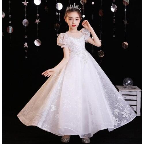 Teenage Girls Dress Sequin Childrens Clothing Party Elegant Princess Long Tulle Baby Girls Kids Lace Wedding Pageant Vestido