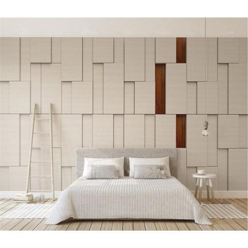 Custom wallpaper 3D photo mural beige cloth pattern block wood grain splicing living room TV background wall wallpaper