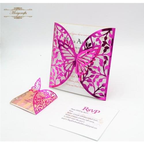 MR117 butterfly party supply wedding invitations laser cut invitation card with RSVP