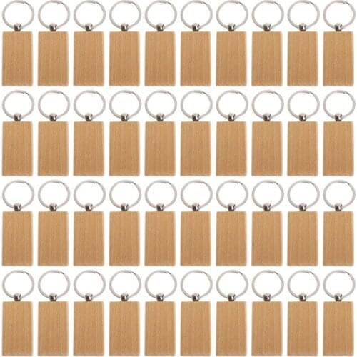 40 Pcs Blank Wooden Keychain Rectangular Engraving Key Diy Wood Keychains Key Tags Can Engrave Diy Gifts