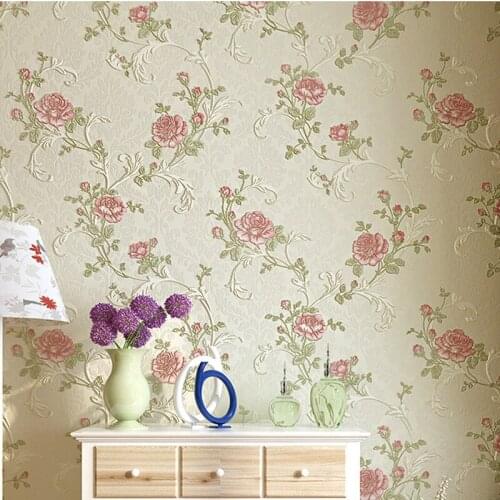 Q QIHANG Pastoral Style Embosed Non-woven Living room Bedroom Study Background Wallpaper 0.53m*10m=5.3m2