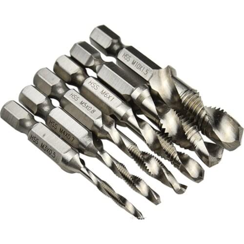 6pcs/set Hand Tap Drill Hex Shank HSS Screw Spiral Point Thread Metric Plug Drill Bits M3 M4 M5 M6 M8 M10 Hand Tools