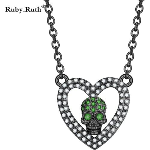 Heart Skull Punk Zircon Crystal Necklaces Pendant Women Wedding Valentines day Jewelry Dropshipping
