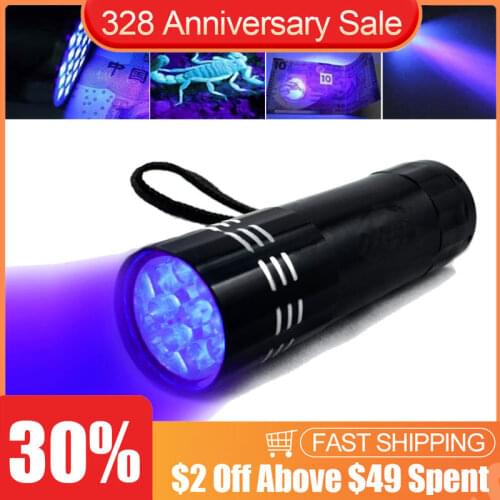 UV Light Torch Lamp Super Mini 9 LED Flashlight Black Ultraviolet Light Super Mini Aluminum UV Flashlight Torch Lamp
