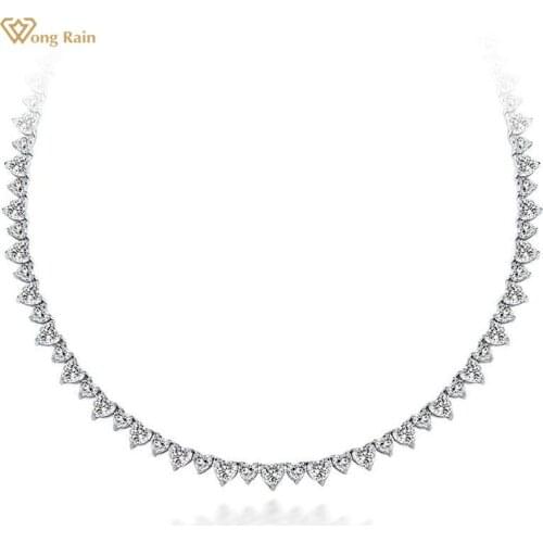 Wong Rain 100% 925 Sterling Silver Created Moissanite Diamonds Gemstone Romantic Heart Necklace Wedding Engagement Fine Jewelry