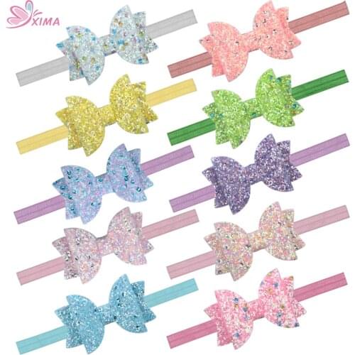XIMA 10pcs/lot 3inch Glitter Hair Bows Headband Bow-knot Princess Hairband Party Bow Girls Hair Accessories