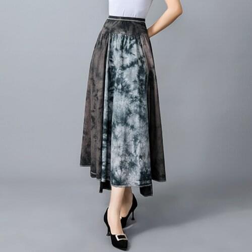 2021 Women Vintage Elastic High Waist Midi Pleated Skirt Summer Autumn Loose Casual A-line Long Skirts Female Elegant Clothes