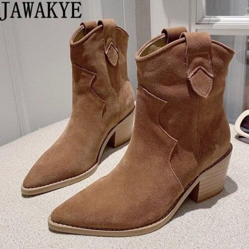 Winter New Classic Chelsea Ankle Boots for Women Real Suede leather Pointy Toe Chunky Heel Short Boots Simple Brand Botas Mujer