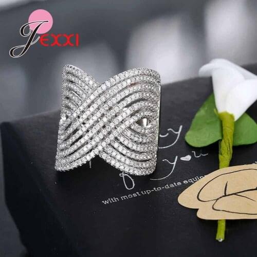 Cross Design Ladies Fashion Silver Engagement Rings For Women Luxury Ring With Stones Anneaux Pour Les Femmes