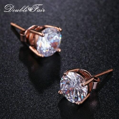 Double Fair 2019 Fashion New Stud Earrings For Women Four Claws Cubic Zirconia Piercing Earring Jewelry HotSale DFE371M