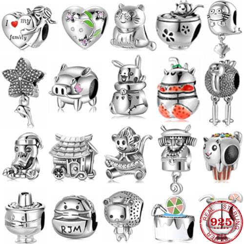 High Quality 925 Sterling Silver Baby Hippocampus Starfish seahorse Fish Beads Pendant Fine Jewelry Fit Designer Bracelet Bangle