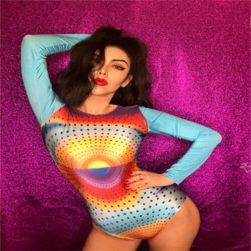 F49 Party women colorful jumpsuit stage show wears dress costume dj disco bodysuit singer bar outfit catwalk performance prom