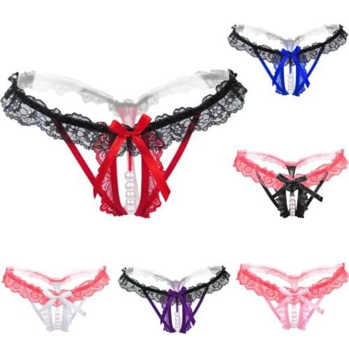 Women Sexy Lingerie hot erotic open crotch Panties Porn transparent underwear crotchless underwear G-string thong with pearl