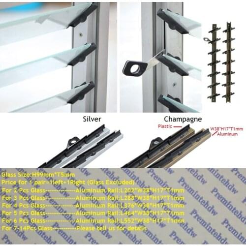 1 Pair Silver Champagne Aluminum Rail Bracket With Swing PE Clip Clamp For Glass Shutter