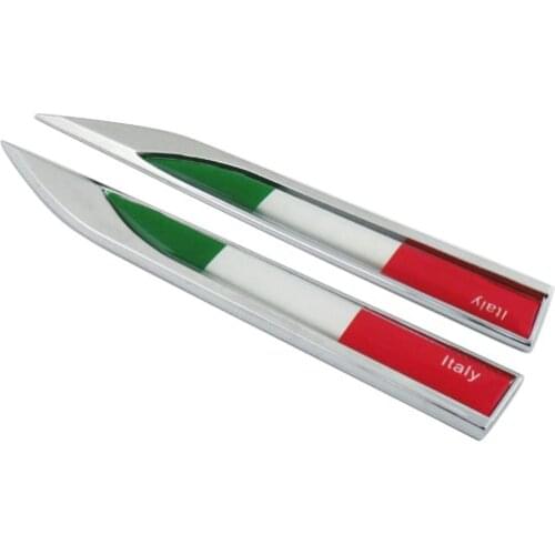 2 pcs chrome ITALY Italian Flag Side Fender Emblem Badge Sticker