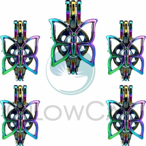 5X Rainbow Butterfly Pearl Cage Bead Cage Essential Oil Diffuser Locket Pendant Jewelry Making Oyster Pearl