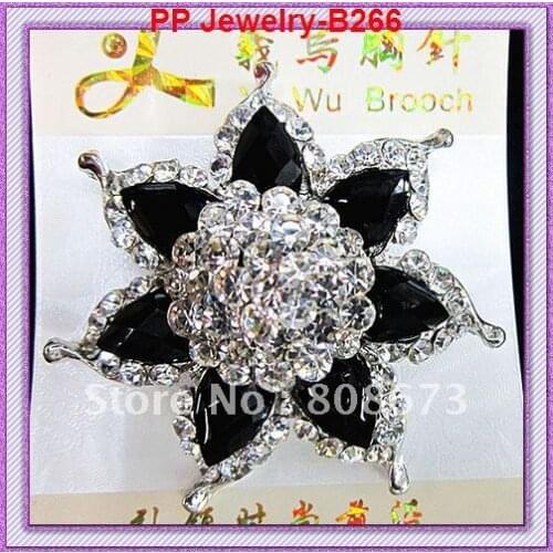 Free Shipping Sparkle Crystal Rhinestone Rhoidum Silver Tone Black Rhinestone Flower Pins Brooches Womens Bouquet Brooch