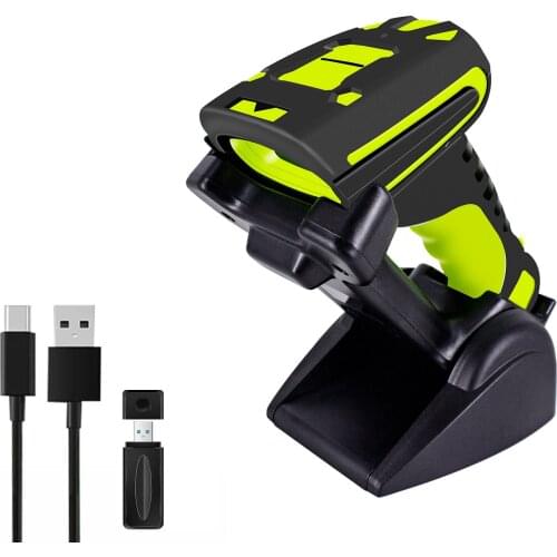 Wireless Barcode Scanner 433Hz Wireless Bar Code Reader 800-1400 Meters Transmission Distance Wireless Charge 16MB Storage Space