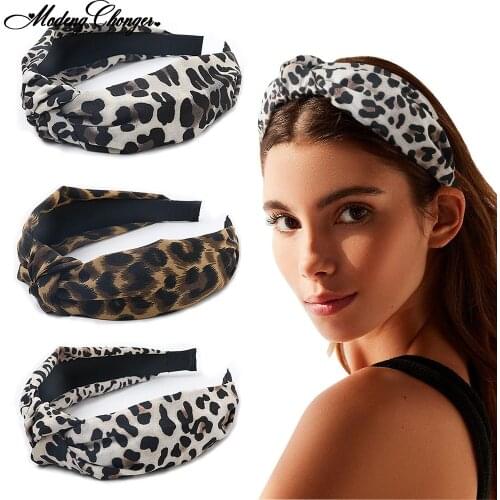 Bohemian Leopard Pattern Hairband Twisted Knotted Floral Hair Band Animal Print Hairband Wide Headband Bezel Solid Accessories