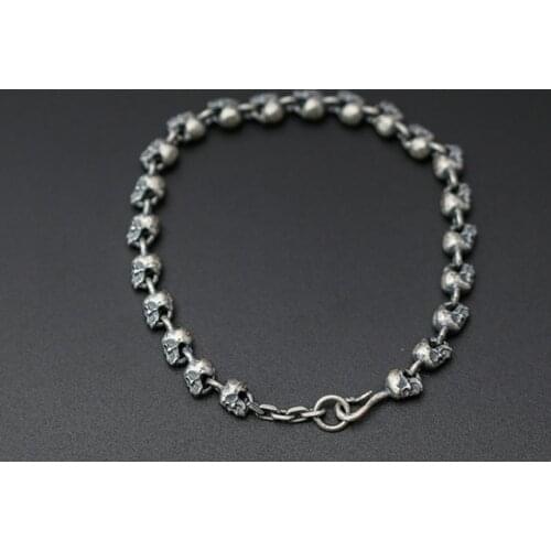 18cm 925 Sterling Silver Handmade Retro skull collection bracelet bangle A1846