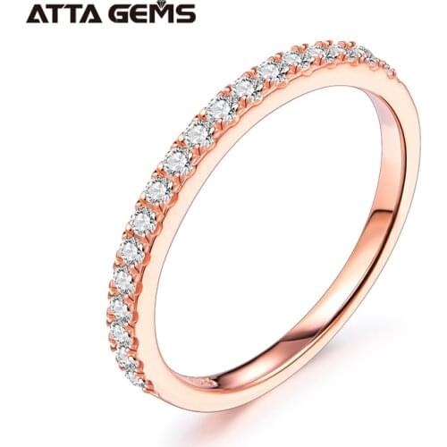 ATTAGEMS 18K Rose Yellow Gold Diamond Pass Test Round Excellent Cut Total 0.27 CT Moissanite Ring for Girls Cocktail Jewelry