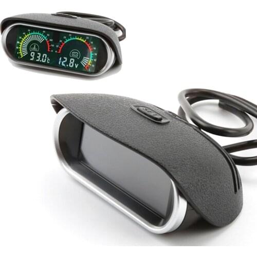 12v24v LCD Digital Car Truck Water Temperature Gauge Meter Voltmeter Voltage Gauge 2 in 1 Funtion Sunshield Universal Horizontal
