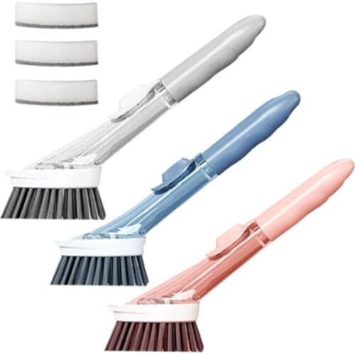 Dual-Purpose Cleaning Brush Scrubber Dish Pot Cleaner Automatic Liquid Dispenser Dishwashing Sponge Kitchen Pot Cleaning Tool