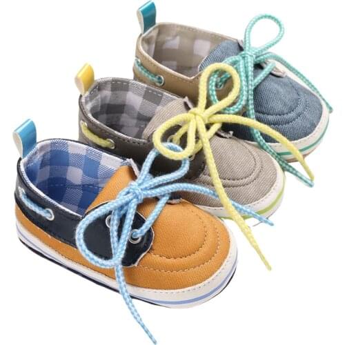 Newborn Baby Toddler First Walker Baby Boy Soft Non-slip Sole Canvas Denim Sport 0-2 years Lace-Up Casual Shoes