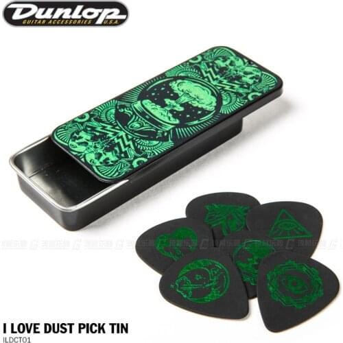 Dunlop ILOVEDUST I LOVE DUST Assorted Tortex Guitar Pick Tin, Green/Magenta