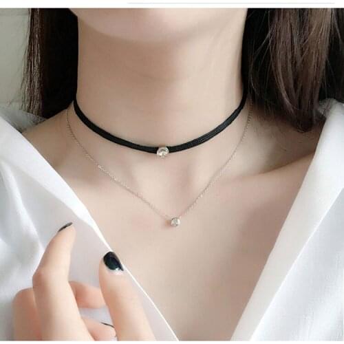 Hot Fashion Double Layer Tiantium Material Cubic Zircon Women Chokers Necklace/Classic Cheap Price Single Crystal Necklace