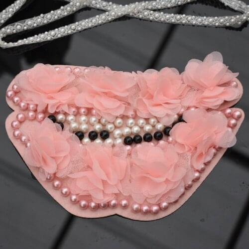 Beaded Lips Chiffon Flower Patches Decoration Sew On Patches Motifs Applique Sewing Accessories for Craft Cloth