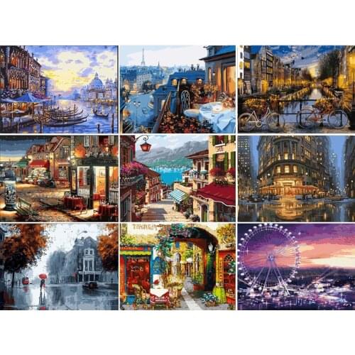 DIY Paints By Numbers Flower Rose 50x40cm Art Pictures City street view Decorative Canvas Wall Artcraft Oil Painting By Numbers