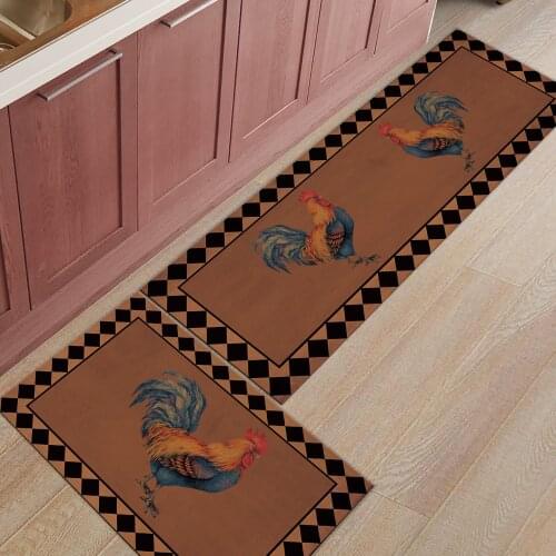 Farm Animal Rooster Retro Plaid Kitchen Mat Entrance Doormat Christmas Home Decoration Living Room Carpet Bathroom Anti-slip Rug